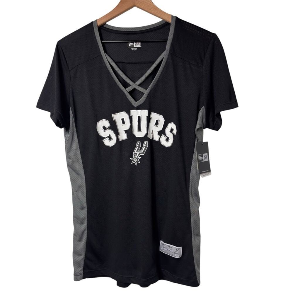 NEW ERA SPURS SAN ANTONIO BLACK GREY WOMEN T-SHIRT SIZE LARGE BRAND NEW WITH TAG